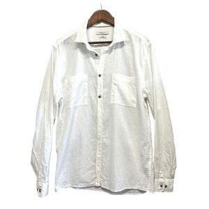 Mens 100% Linen Button Up Shirt Long Sleeve White Size XXL 2XL Breathable Resort
